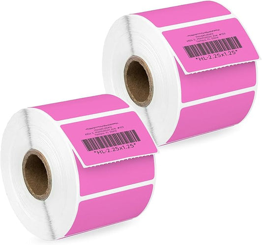 HOUSELABELS 2.25" x 1.25" Pink Address Labels on 1" Core Compatible with Zebra and Rollo Printers, 2 Rolls / 1,000 Labels per Roll