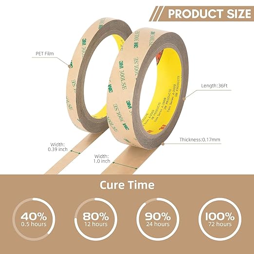 Made of 3M 300LSE Double Sided Tape 0.5" x 36Ft Clear, Heavy Duty Adhesive Tape, Thin Double Sided Tape for Crafts, Electronics, Laptop & Phone Repairs, Arts, Leather Work, Card Making – 1 Pack