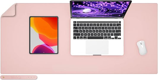 Wolaile PU Leather Desk Pad Blotter,Light Pink Waterproof Office Desktop Mat for Women,36x17in Non-Slip Large Mouse Pad Writing Protector