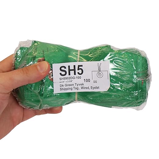 SmartSign (Pack of 100) 4.75 x 2.375 inch Blank Tyvek Shipping Tags with Pre-Attached Wires (Size - 5), 8 mil Plastic, Green, Made in USA