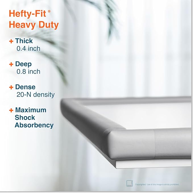 Roving Cove HeftyFit Corner Protector for Baby (4 Large Corners), Heavy-Duty Soft Rubber Foam Furniture Corner Bumper Guards, 3M Adhesive Pre-Taped, Stone Grey