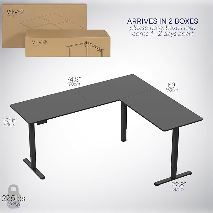 VIVO Electric Corner 75 x 63 inch L-Shaped Standing Desk, Memory Height Adjustment, Black Top Black Frame, DESK-E3CTB-75