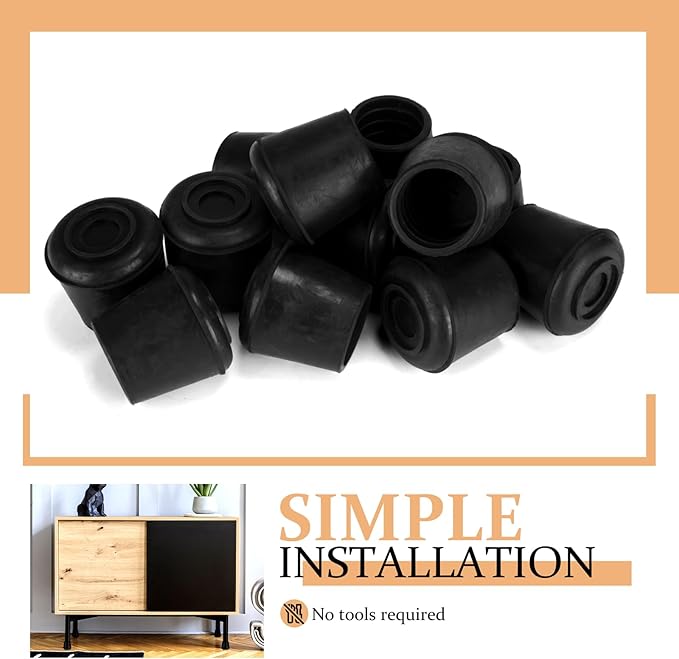 1/4" Round Rubber Furniture Leg Tips Caps, 8 Pack Black Extra Small Furniture Leg Floor Protectors (Fit: 6mm to 7mm)