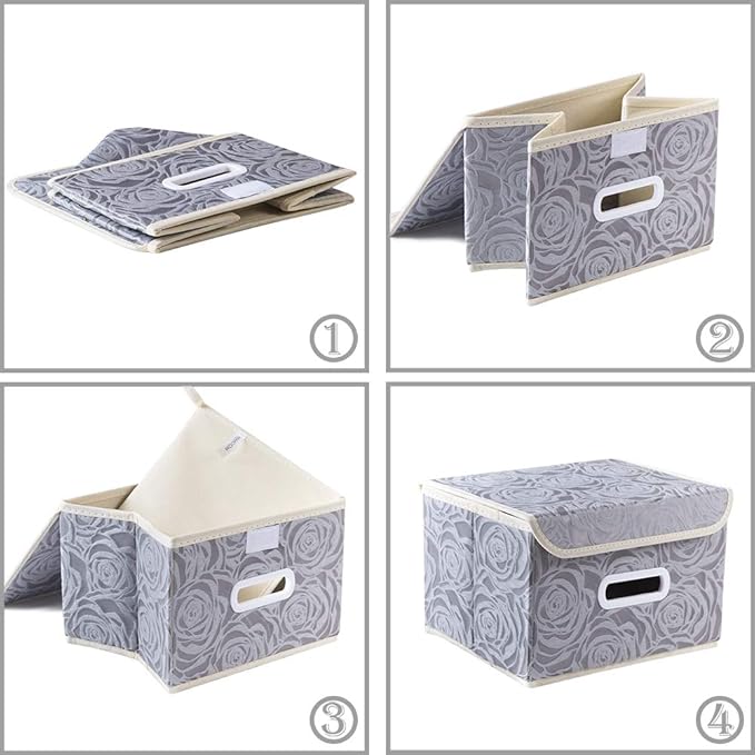 PRANDOM Collapsible Storage Boxes with Lids Fabric Decorative Storage Bins Cubes Organizer Containers Baskets with Cover Handles Divider for Bedroom Closet Living Room 9.8x7.9x6.7 Inch 3 Pack
