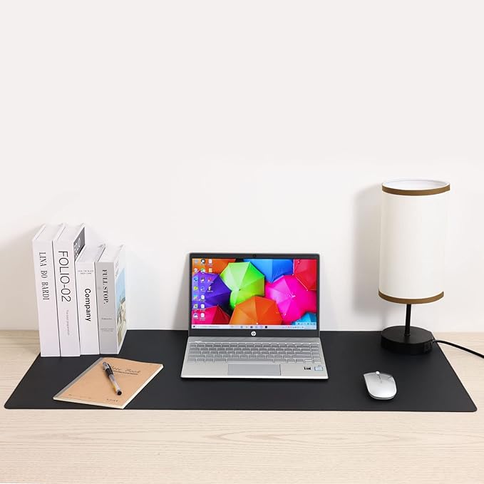 Wolaile Desk Blotter Pad,36x17 inch PU Leather Computer Mouse Mat,Non-Slip Waterproof Writing Desktop Protector for Office Home,Large,Beige White