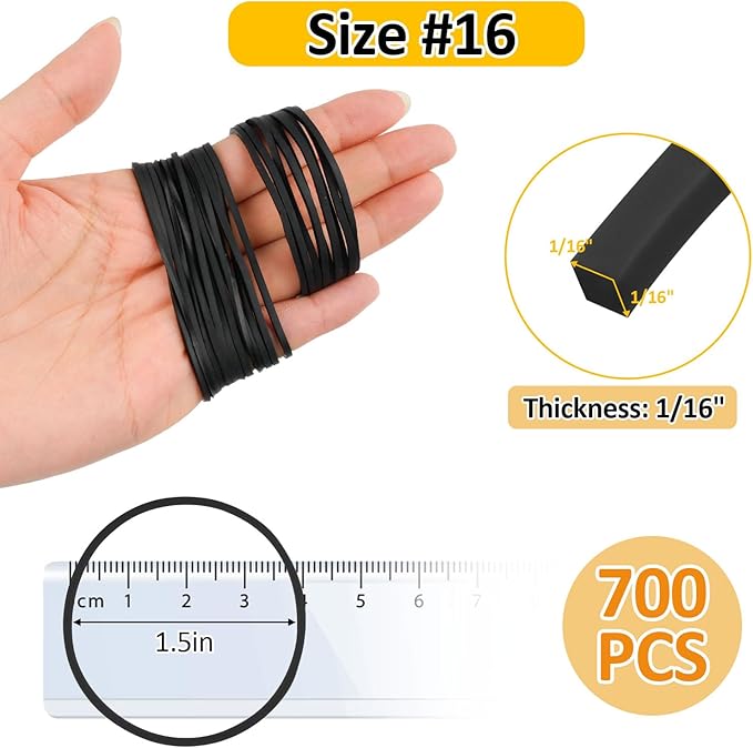 MOWPOG 700 Pcs Rubber Bands, Size #16 Reusable Elastic Rubber Band for Office Supplies File Folders, Home Packaging, Crafts DIY Bundling, Multipurpose (Black)