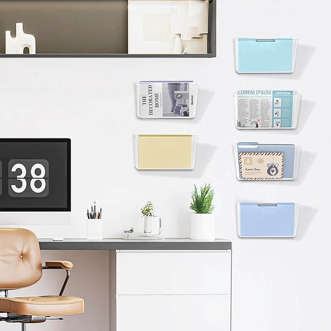 SUPEASY Clear Acrylic Single Pocket, Large Plastic Hanging Wall Mount File Holder Wall File Organizer for Mails, Document, Magazine, Letter Size for Office Home, 3 Pack