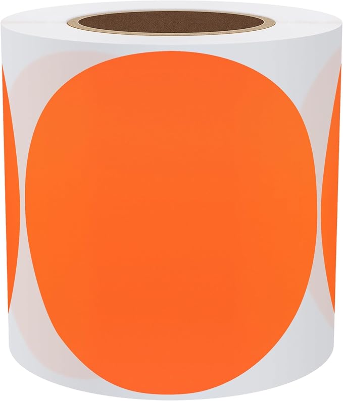 Hybsk Round Color Coding Circle Dots Labels Warehouse Inventory Organizer Stickers (4 inch, Fluorescent Orange)