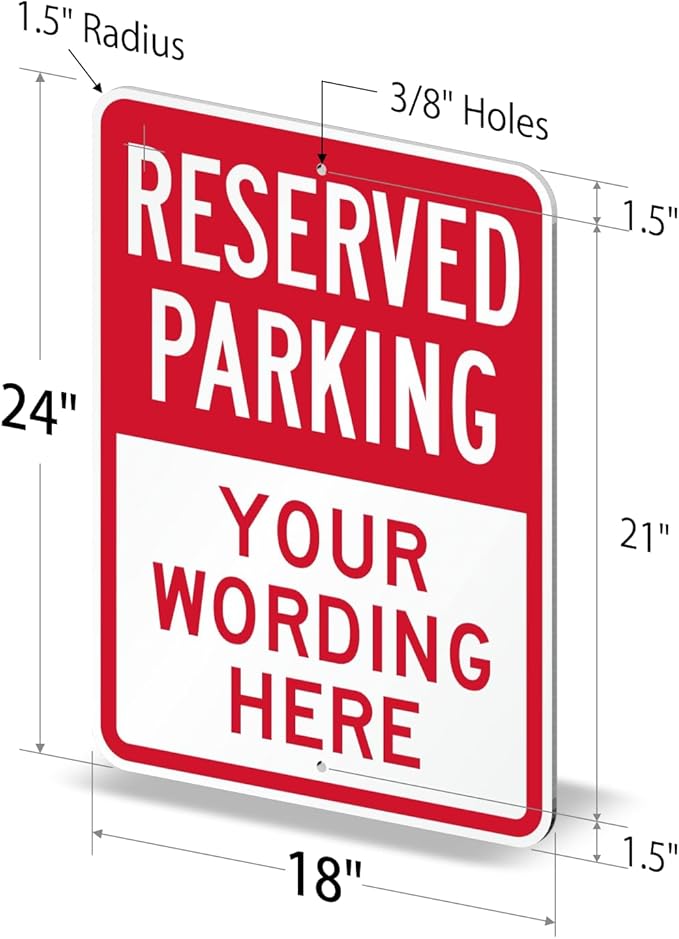SmartSign 24 x 18 inch Custom “Reserved Parking” Metal Sign - Add Text, 80 mil Aluminum, 3M Laminated Engineer Grade Reflective Material, Red and White, Made in USA