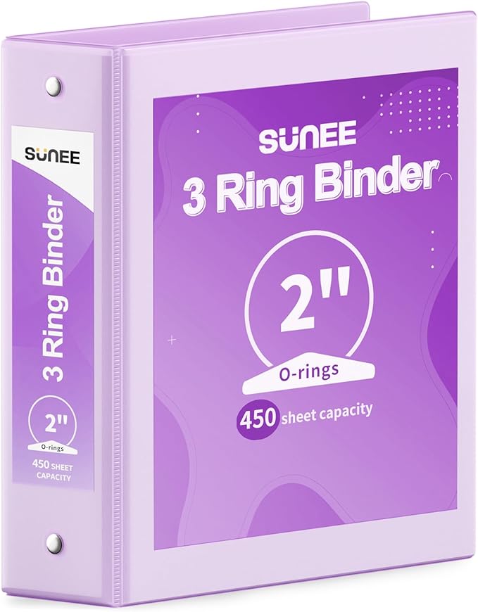 SUNEE 3 Ring Binder 2 Inch 1 Pack, Clear View Binder Three Ring PVC-Free (Fit 8.5x11 Inches) for School or Office Supplies, Purple
