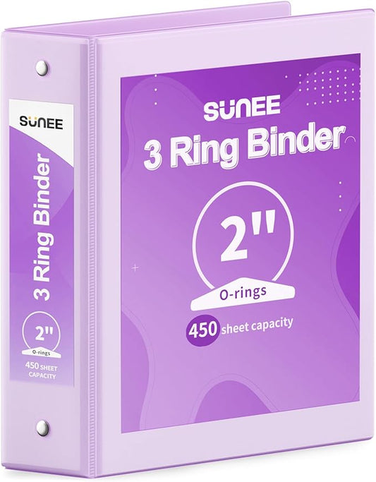 SUNEE 3 Ring Binder 2 Inch 1 Pack, Clear View Binder Three Ring PVC-Free (Fit 8.5x11 Inches) for School or Office Supplies, Purple