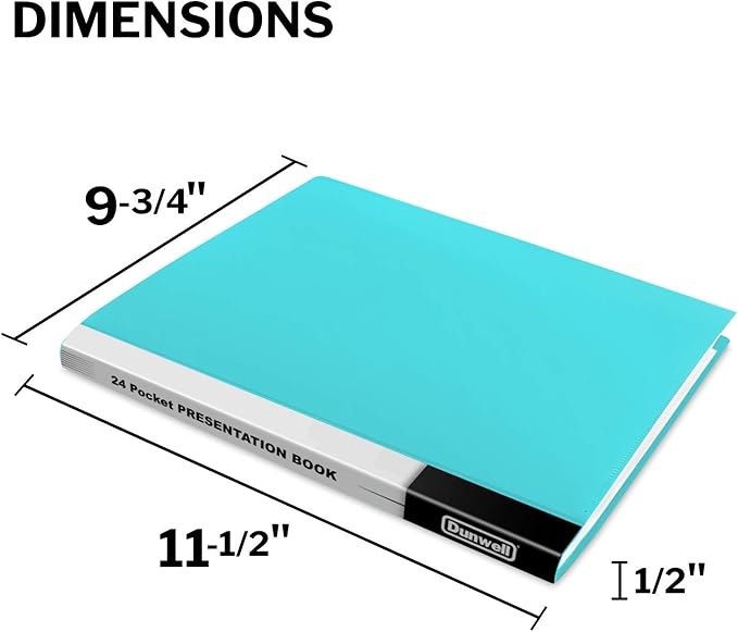 Dunwell Presentation Binder 24-Pocket, Displays 48 Pages, 8.5x11 Portfolio Binder with Plastic Sleeves, Storage and Organizer for Documents, Certificates, Projects, Photos (Aqua)
