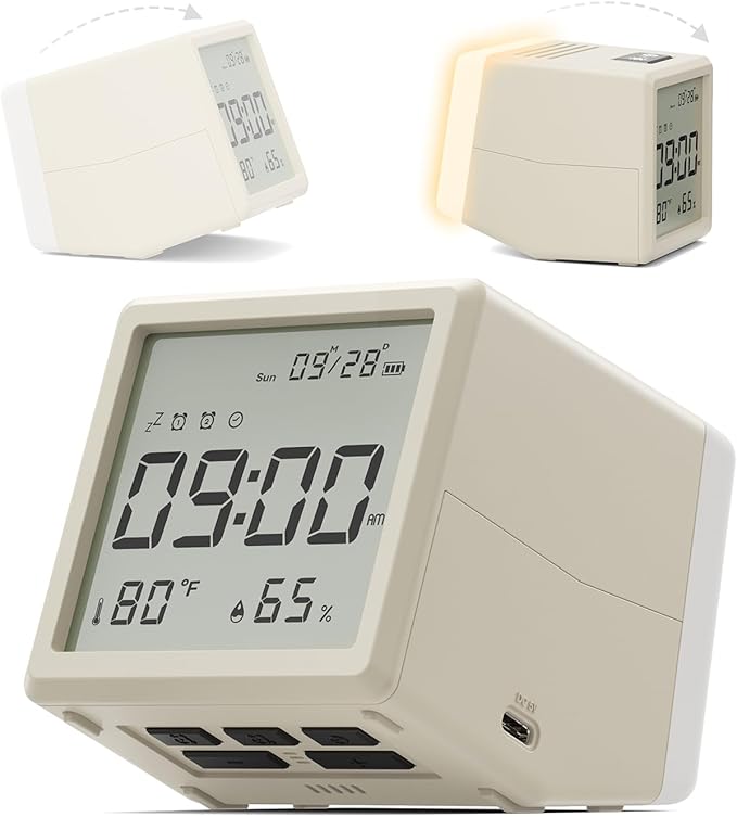 Aurolumiz Digital Alarm Clock, with Battery Powered, Dimmable Night Light, Thermometer & Hygrometer, Desk & Bedside Clock for Bedroom, for Adults, Kids, Teens, Travel