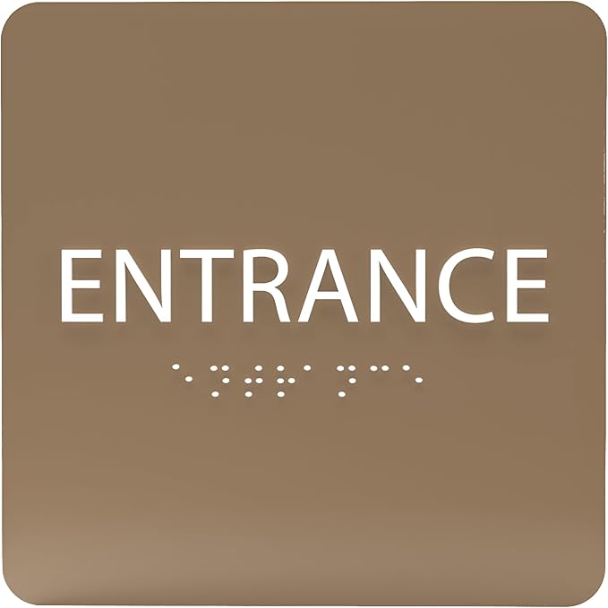 ADA CENTRAL SIGNS - 6" X6" Entrance Sign - ADA Compliant Tactile Graphics Grade 2 Braille Text Acrylic Wall Sign - Entry, Way in, Access Signs for Office, Hotel, Schools, Apartment, and Restaurants