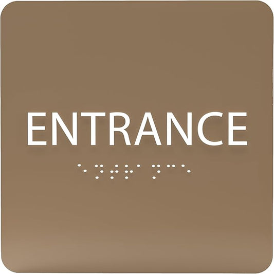 ADA CENTRAL SIGNS - 6" X6" Entrance Sign - ADA Compliant Tactile Graphics Grade 2 Braille Text Acrylic Wall Sign - Entry, Way in, Access Signs for Office, Hotel, Schools, Apartment, and Restaurants