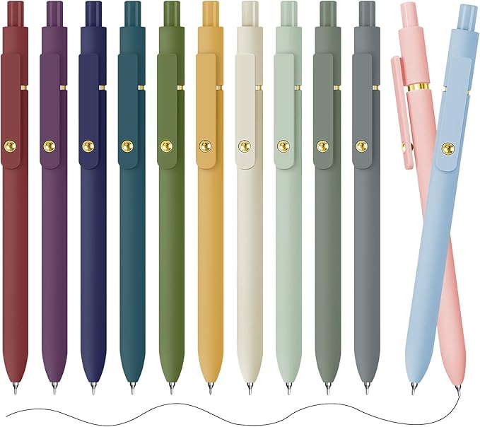 UIXJODO Gel Pens, 12 Pack Gold Retro and Gold Morandi 0.5mm Black Ink Pens Fine Point Smooth Writing Pens for School Office Supplies, Gifts for Women Girls