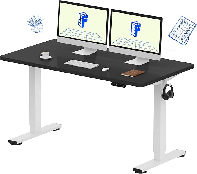 FLEXISPOT EN1 One-Piece Standing Desk with 1-Inch Thick Seamless Desktop, 55"x28" Electric Height Adjustable Desk for Home Office, Multi-Monitor Setups & Easy Assembly, Black