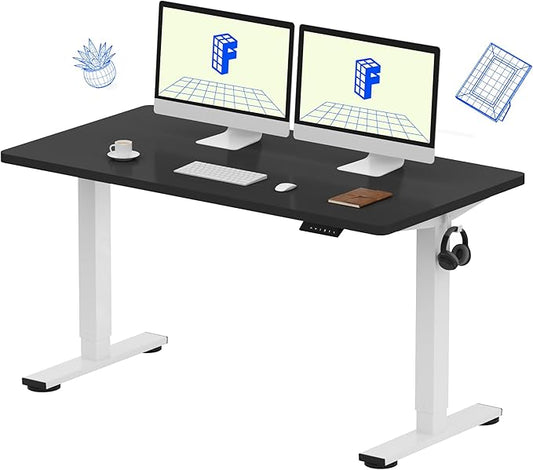 FLEXISPOT EN1 One-Piece Standing Desk with 1-Inch Thick Seamless Desktop, 55"x28" Electric Height Adjustable Desk for Home Office, Multi-Monitor Setups & Easy Assembly, Black