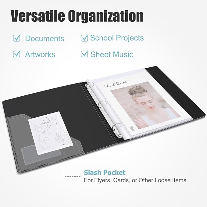 Uquelic 50-Pocket Binder with Plastic Sleeves for Letter/A4 Size(11" x 8.5"), Silver Rose Printed Cover, Document Binder Organizer for Papers, Certificates and Artwork with Macaron PP Divider Pages