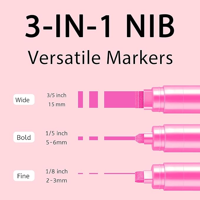 BIGTHUMB 3 Pcs Pink Jumbo Permanent Markers: 15mm Wide Tip Thick Acrylic Paint Pen Large Calligraphy Marker for Rock Painting, Poster, Sign, Canvas, Glass, Wood, Ceramic