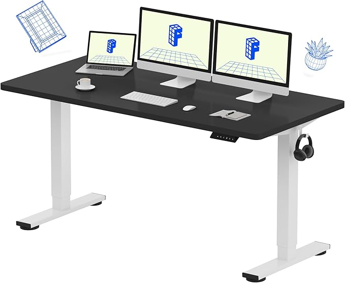 FLEXISPOT EN1 One-Piece Standing Desk with 1-Inch Thick Seamless Desktop, 60"x24" Electric Height Adjustable Desk for Home Office, Multi-Monitor Setups & Easy Assembly, Black