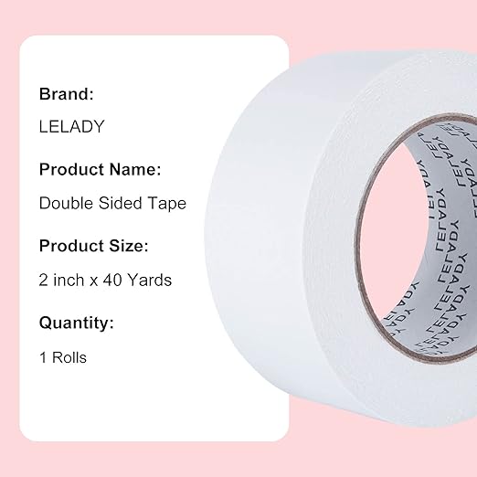 LELADY Double Sided Tape 2 Inch x 40 Yards- 1 Roll Double-Sided Adhesive Sticky Tape, High Adhesive Double-Sided Tape, for Arts, Crafts, Office School Stationery Supplies