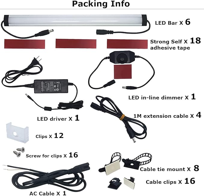 Under Cabinet LED Lighting Kit Plug in or Hardwired, 6 pcs 12 Inches Light Strips, 2000 Lumen, Super Bright, for Kitchen Counter, Closet, Shelf Lights, 31W, Warm White (6 Bars)
