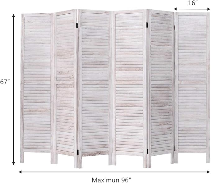 Giantex 6 Panel Wood Room Divider, 5.6 Ft Tall Oriental Folding Freestanding Partition Privacy Room Dividers Screen for Home, Office, Restaurant, Bedroom (White)