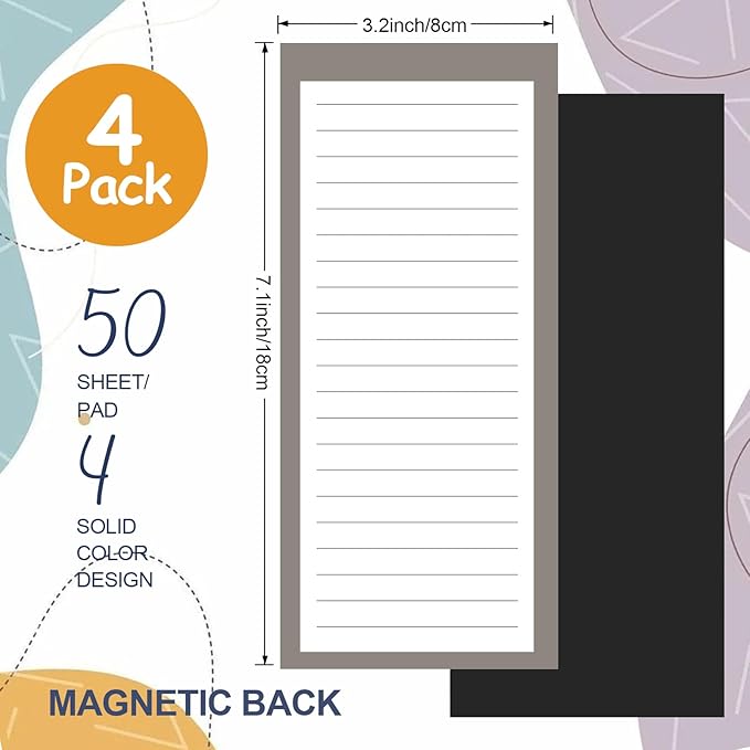 Utron 4 Pack Magnetic Notepads for Refrigerator, 50 Pages/Book Grocery List Magnet Pad for Fridge, Design Magnetic Grocery List Pad for Fridge, Grocery List Notepad, To-Do Memos, List