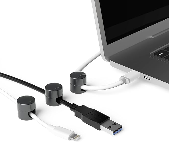 ICONIT Cable Anchors for Desk Organization Gun Metal | Premium Aluminum Cord Organizers | Charger + Cable Management Clips for Home & Office | Stylish, Sturdy, & Functional | (3 Pack)