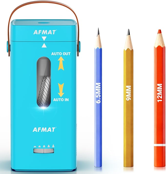 AFMAT Electric Pencil Sharpener, Fully Automatic Pencil Sharpener, Auto in & Out, Rechargeable Hands-Free Sharpeners for Jumbo & Colored Pencils (6.5-12mm), Portable for Home/Classroom/Office PSC6
