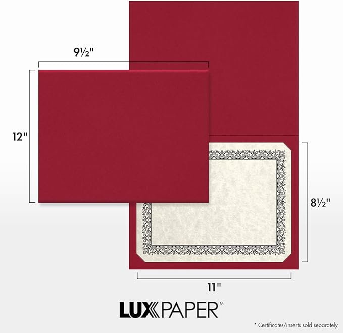 LUXPaper 9.5" x 12" Certificate Holders | Burgundy Linen | 100lb. Cover | 50 Qty
