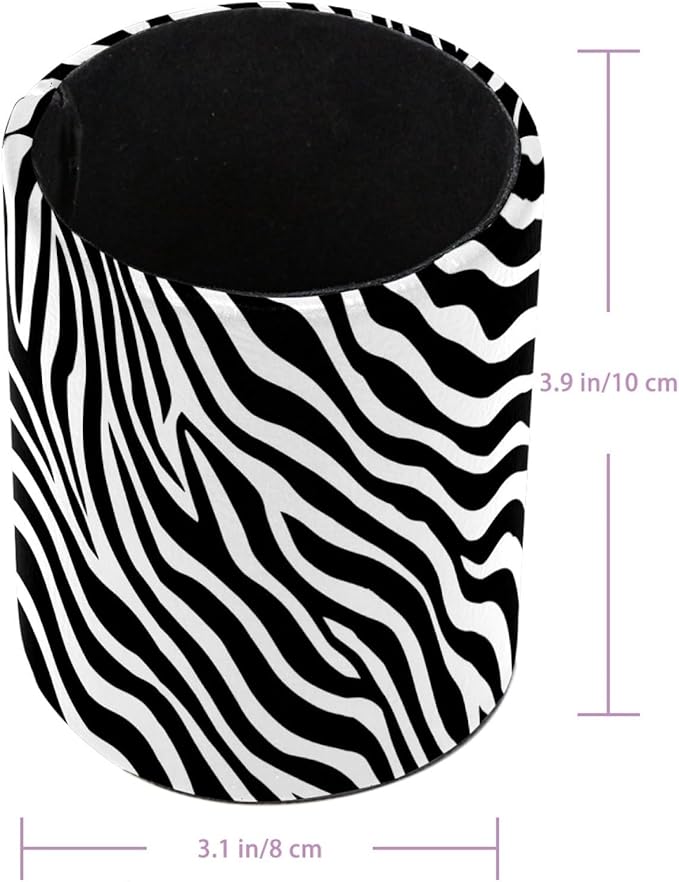Leather Pen Holder for Desk Zebra Print Pencil Cup Desktop Organizer Makeup Brush Holders Office Supplies for Home, Kids & School