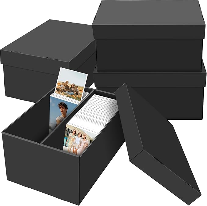 REAQUE 4 Pack Photo Storage Boxes for 4" x 6" Pictures – 2-Compartment Portable Photo Organizer Boxes with Lids, Craft Supply Container for Stickers, Scrapbooking, Stamps, Seeds, Memory Keepsakes