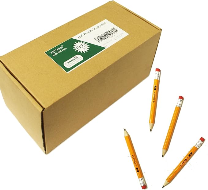 YETHAN 600Pcs Golf Pencils with Eraser Tops,Hexagon Half Wooden pencils, Pre Sharpened 2# HB Golf Back to School Office 4" Mini 600 count/Box