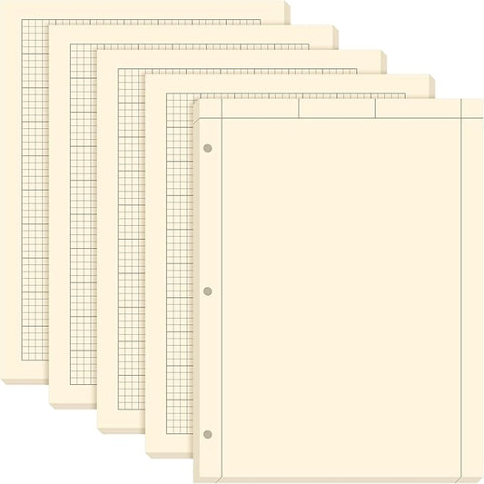 Seajan 5 Pcs Engineering Paper Notebook Engineering Computation Pad 8.5 x 11 Inches Engineer Graph Paper Notepad, 5 Squares Per Inch 3 Hole Punched Computation Pad, 100 Sheets/pack (Yellow)