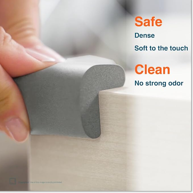 Roving Cove HeftyFit Corner Protector for Baby (16 Large Corners), Heavy-Duty Soft Rubber Foam Furniture Corner Bumper Guards, 3M Adhesive Pre-Taped, Stone Grey