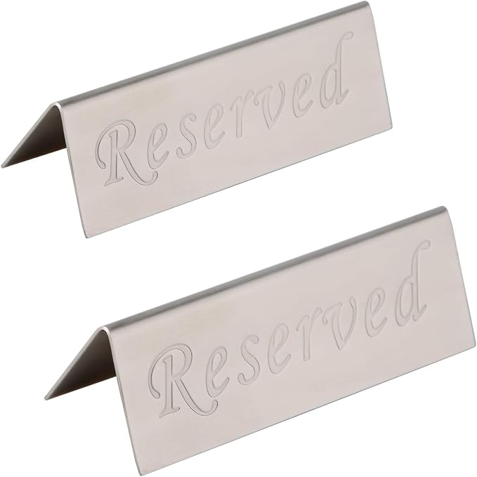 Reserved Sign - 10 Year's Use Stainless Steel Tabletop Sign Desk Top Stand Tent Signs for Restaurants,Weddings,Events -ouble Sided - 4.7 by 1.6 Inch - Set Of 2