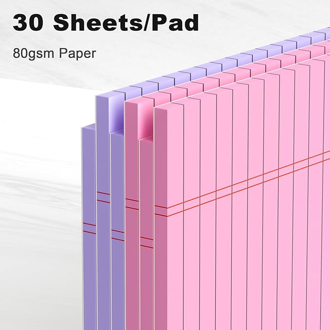 AILZFEI Pink Purple Legal Pads 8.5 x 11 Wide Ruled, Note Pads 30 Sheets/Pad, 20lb Colored Notepad Paper, Perforated Notepad with Sturdy Back
