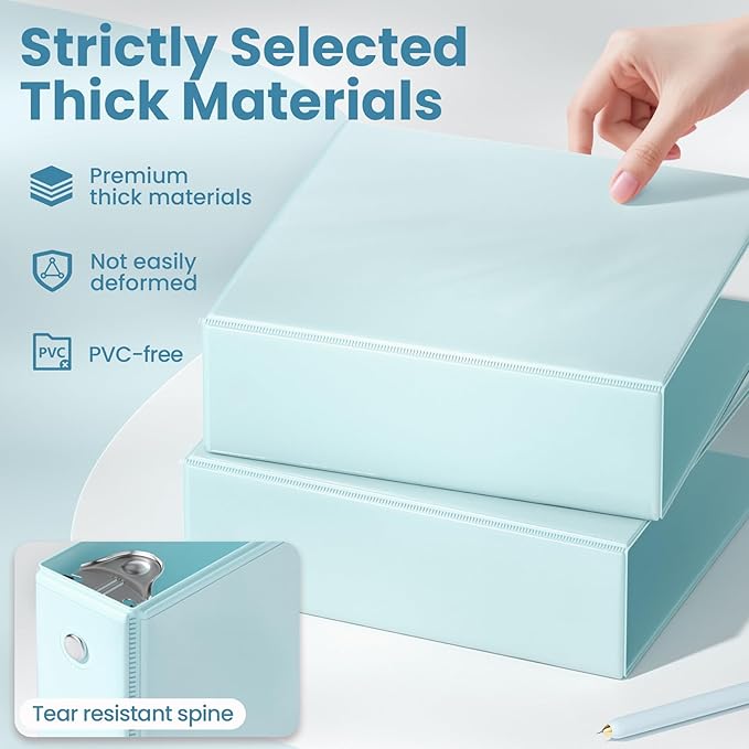 SUNEE 3 Ring Binder 3 Inch 1 Pack, Clear View Binder Three Ring PVC-Free (Fit 8.5x11 Inches) for School or Office Supplies, Pastel Blue