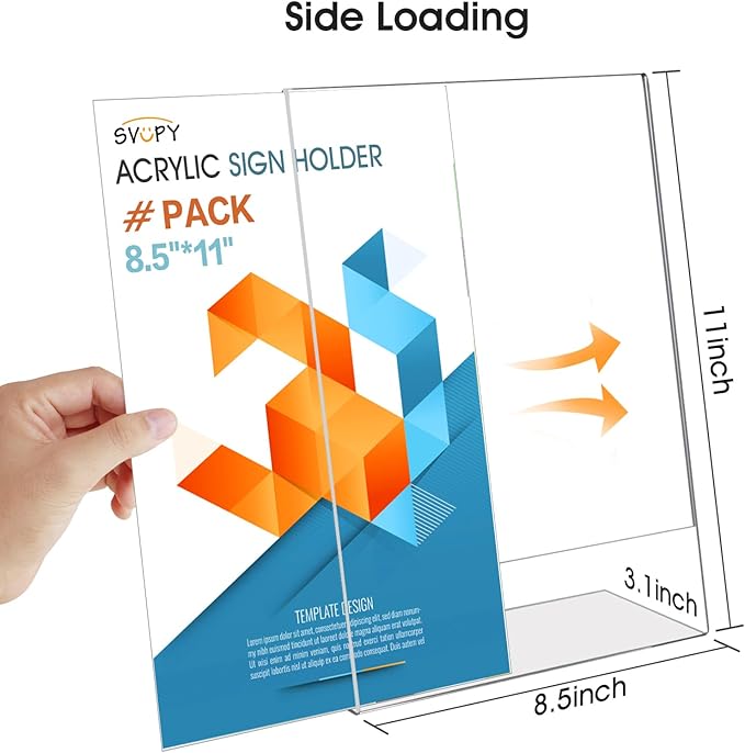 SVOPY Acrylic Sign Stand Holders - 8.5 x 11 Inches Clear Plastic Table Paper Display Stand, Suit for Displaying Posters, Picture, Flyers, Menu - 18 Pack