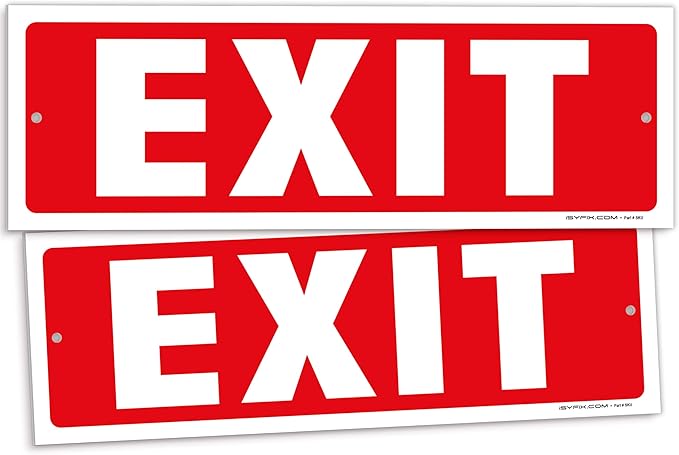 iSYFIX Exit Sign – 2 Pack 12x4 Inch – 40 mil Thick Polystyrene Plastic Sign, Laminated UV, Scratch & Fade Resistance, Waterproof, Indoor & Outdoor, Exit Signs for Exterior.