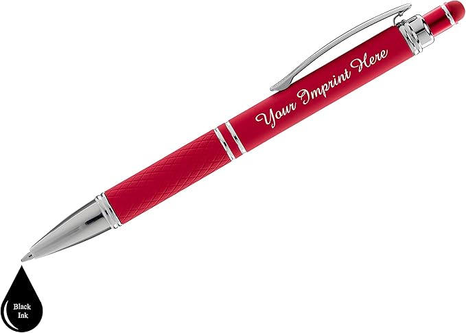 ExpressDesigns™ - Personalized Pens Gift Set - 2 Pack of Soft Touch Metal Pens w/gift box - Luxury Ballpoint Pen Custom Engraved with Name or Message (Black - Red)