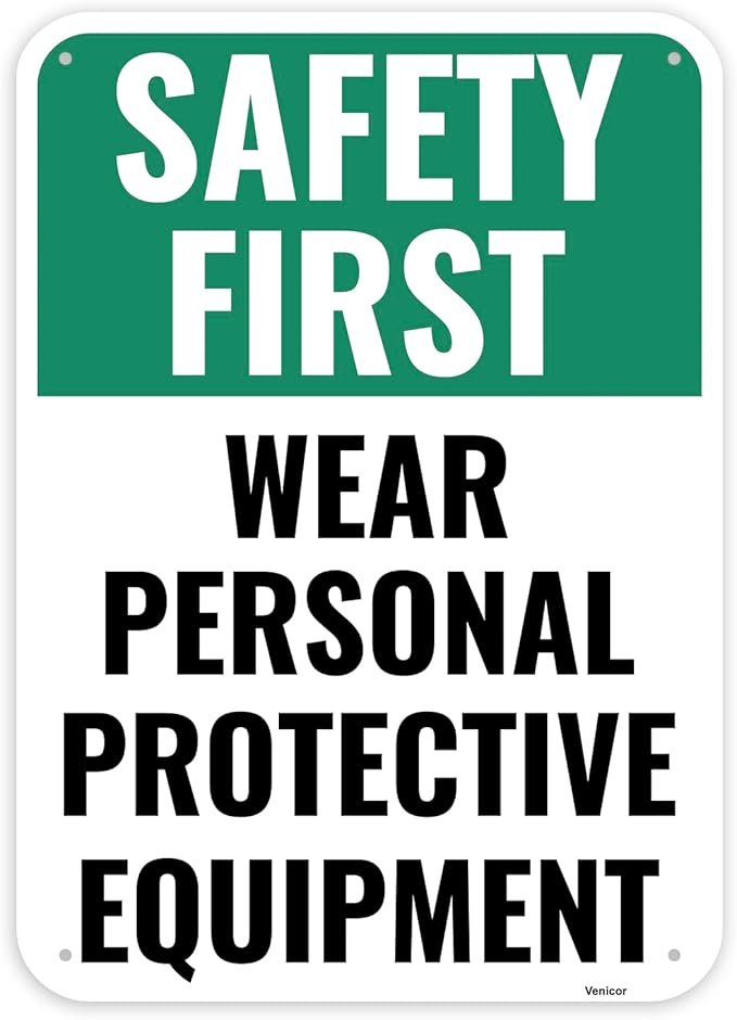 1PC Safety Sign, 14 x 10 Inches - Aluminum - Safety Decorations Posters For Workplace - Wear Personal Protective Equipment