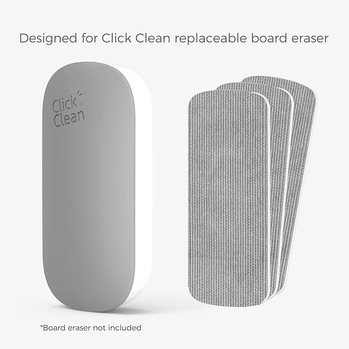 CLICK CLEAN 6-Pack Replaceable Felt Pads, Magnetic Whiteboard Eraser Felt Pads, Designed for Click Clean Replaceable Dry Erase Board Eraser, Intended for Classroom, Home and Office Use