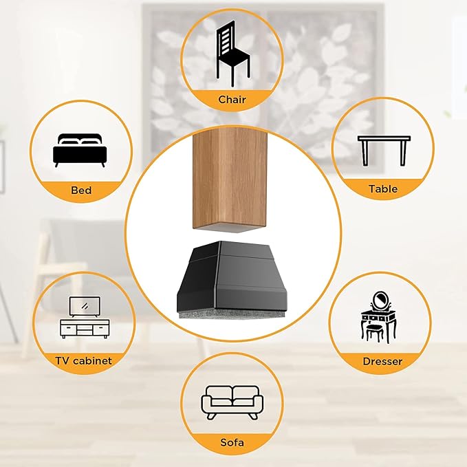 Square Chair Leg Protectors for Hardwood Floors,16 Pcs Silicone Felt Furniture Legs Caps to Prevent Floor from Scratches and Reduce Noise, Easy to Move, (Black, Fit: 0.866-1.14").