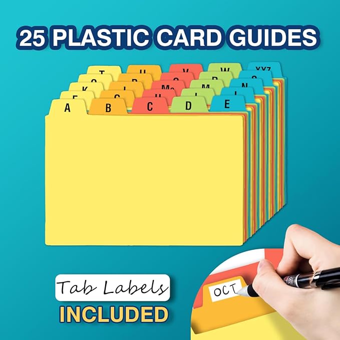 H4D 4x6 Index Card Holder with 100 Heavyweight Ruled Index Cards and 25 Plastic Dividers, Teal