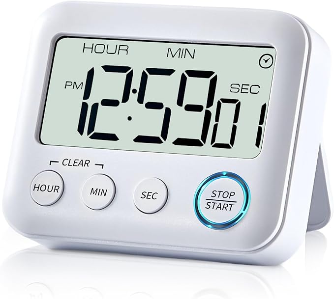PIAMIG Digital Kitchen Timer Alarm Clock for Cooking, Large LCD Display Multi-Function, Strong Magnetic with Loud Alarm, Digital Timer for Kids,Teachers,Classroom, Exercise or Work (White)