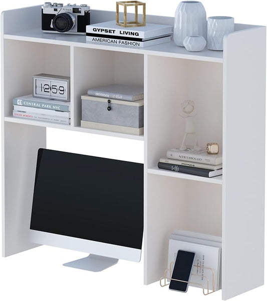 OSCHF Wooden Desktop Hutch Bookshelf - Free Standing Desk Storage Shelf with Top Edge for Computer Desk, Desktop Bookcase for Dorm, Home or Office, Countertop Organizer, White, 37.4"