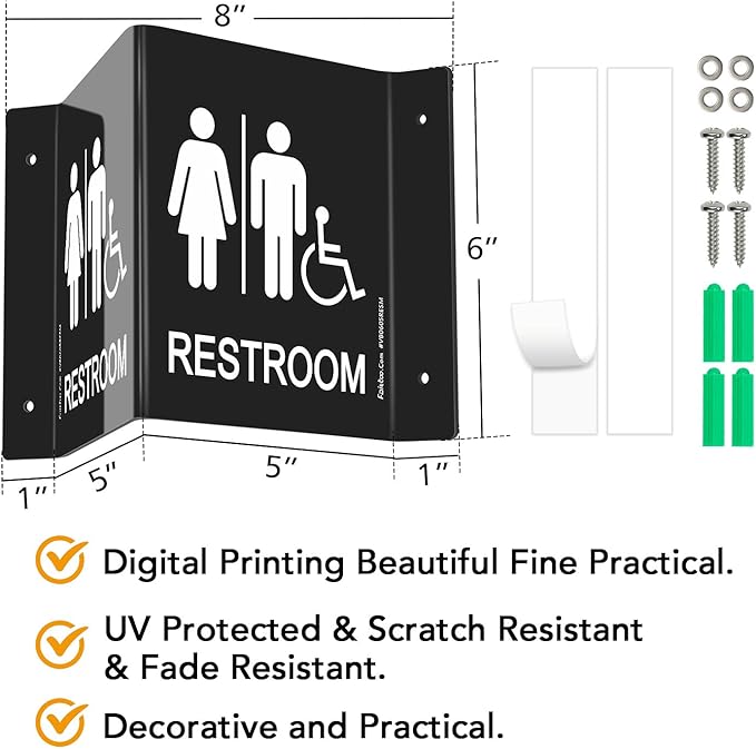 Faittoo Restroom Sign, Bathroom Signs, (2 Pack) 6 x 8 Inches Acrylic Sign, for Office or Business Bathroom and Toilet Door or Wall Decor, Indoor Outdoor Use, Black (Men and women with Handicap)